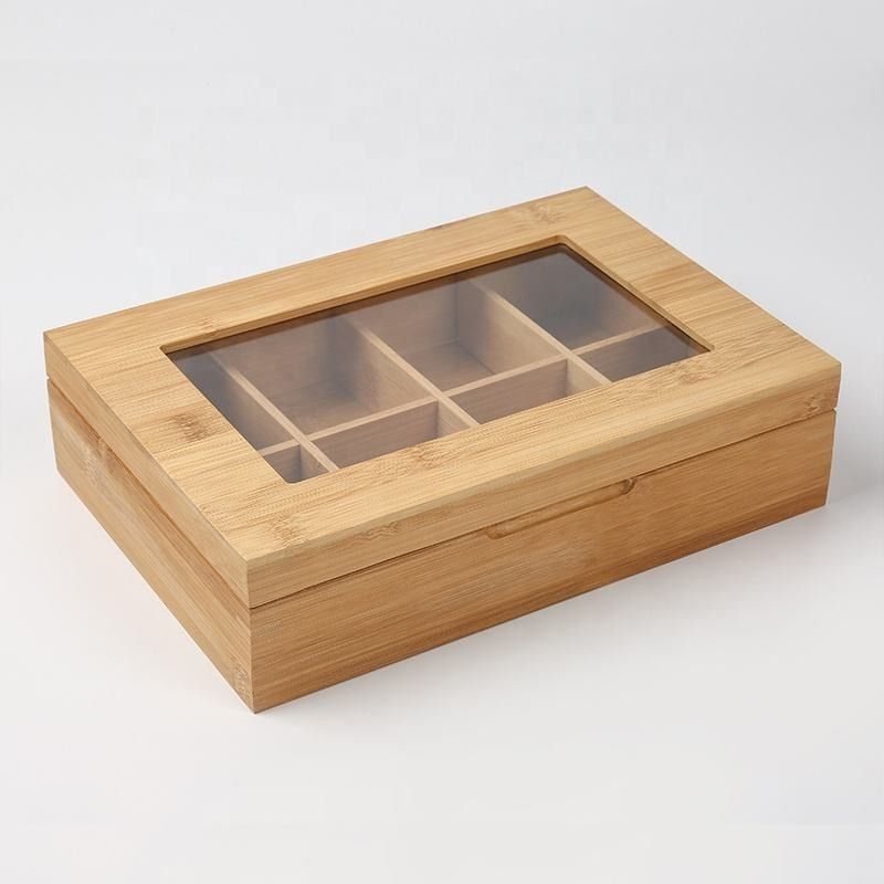 8 przegródek drewniane pudełko do przechowywania na zawiasach bambusowe pudełko na herbatę organizator do przechowywania