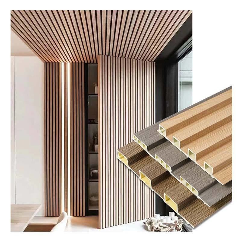 Dekoracyjne tabliczki ścienne Sufit Louver Wpc Fluted Panels Slat Wood Pvc Wpc Panels ściennych Wnętrze z LED