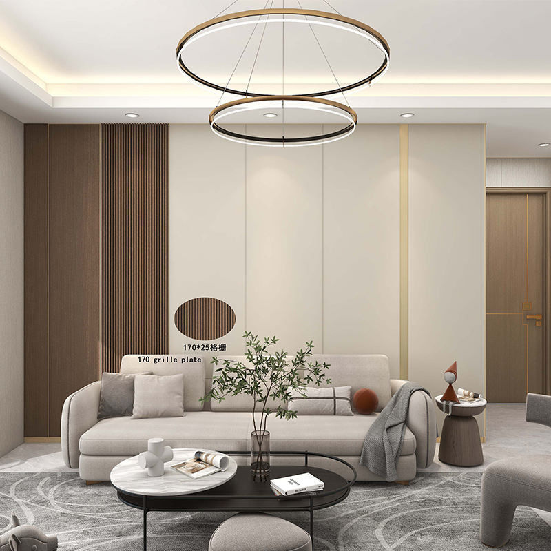 Dekoracyjne tabliczki ścienne Sufit Louver Wpc Fluted Panels Slat Wood Pvc Wpc Panels ściennych Wnętrze z LED