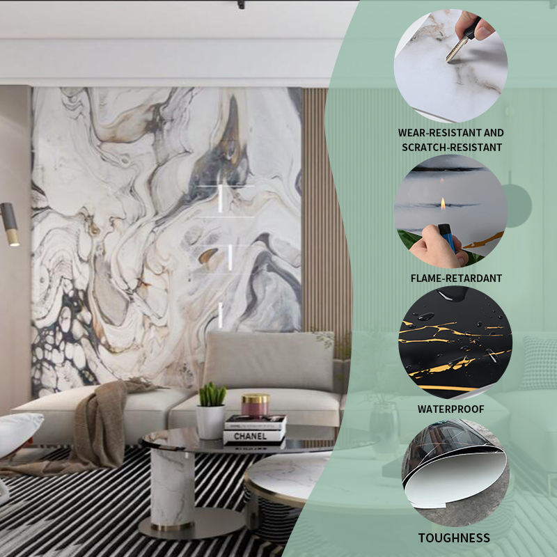 Złoty proszek kamienna żyła panel ścienny marmurkowy wzór UV wysoki połysk marmur odporny na wilgoć duża niestandardowa grubość płyta marmurowa PVC